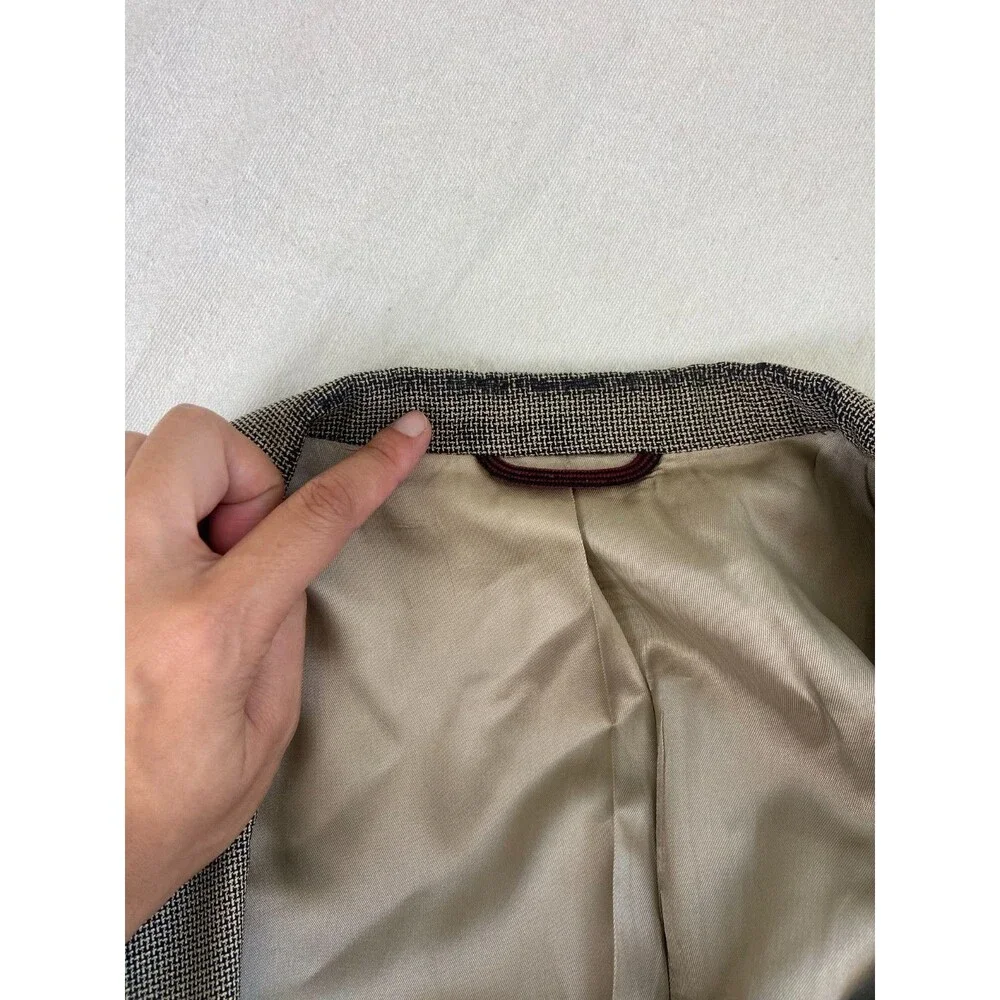 Hart Schaffner Marx Mens 48XL Brown Tan Houndstooth 2 Button Blazer Wool Vintage